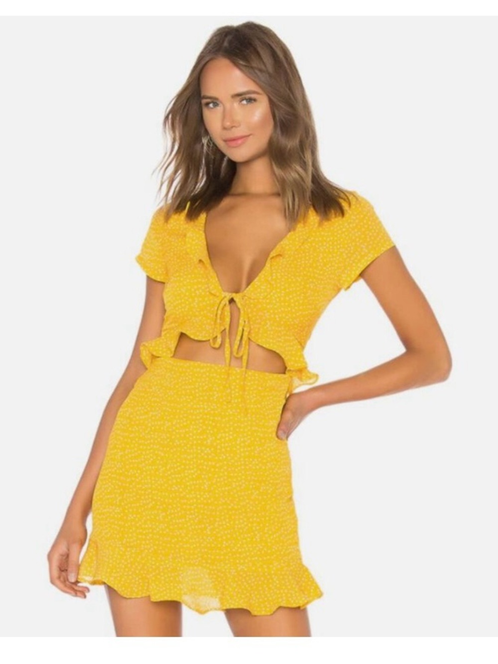 superdown Yellow Tie-Front Mini Dress